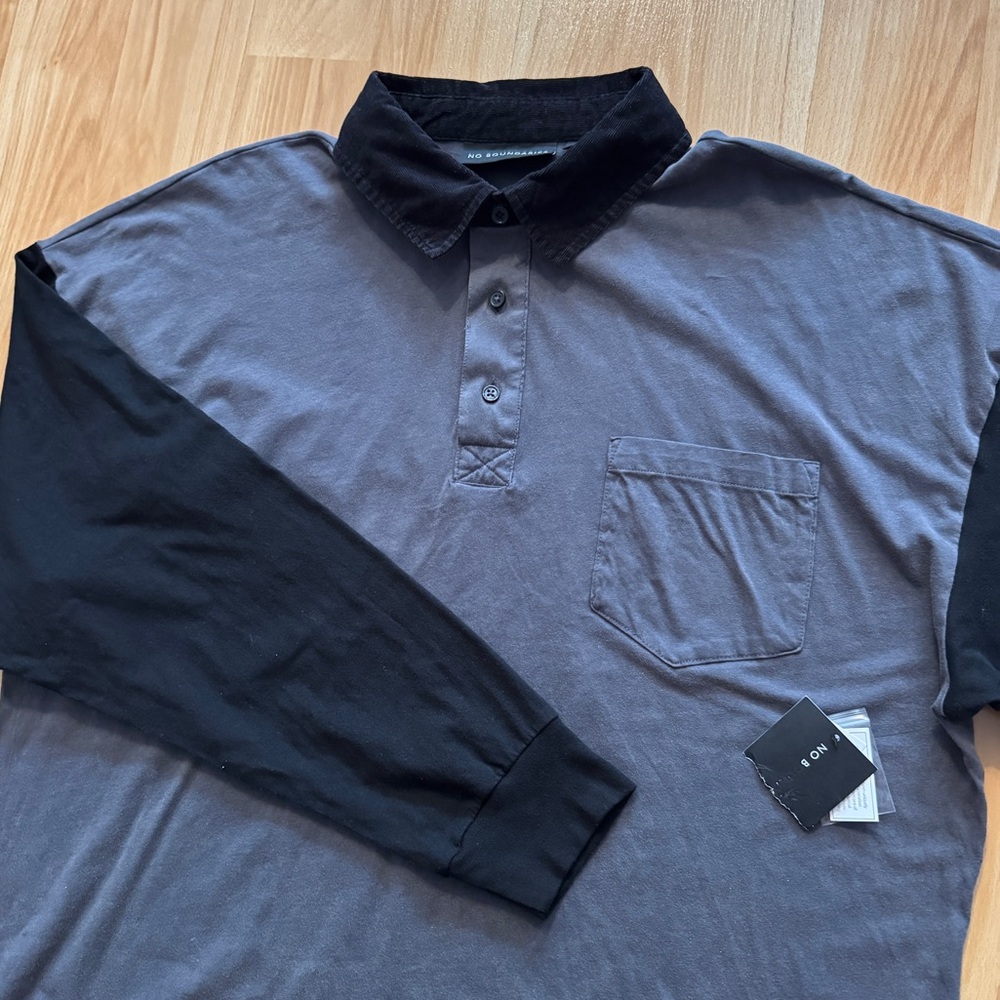 NEW- No Boundaries Long Sleeve Polo Collared Shirt- Men’s Medium (Large fit)